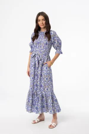 Blue Paisley Maxi Dress UVProtective Coating Pearl Tone