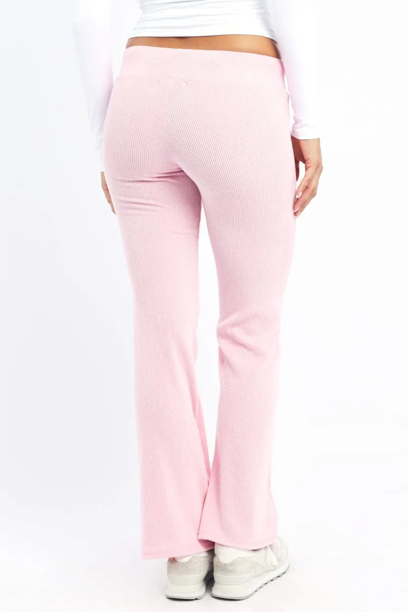 Pink Flare Leg Pants Elasticated Waist AntiSnagZippers Stretch Fit