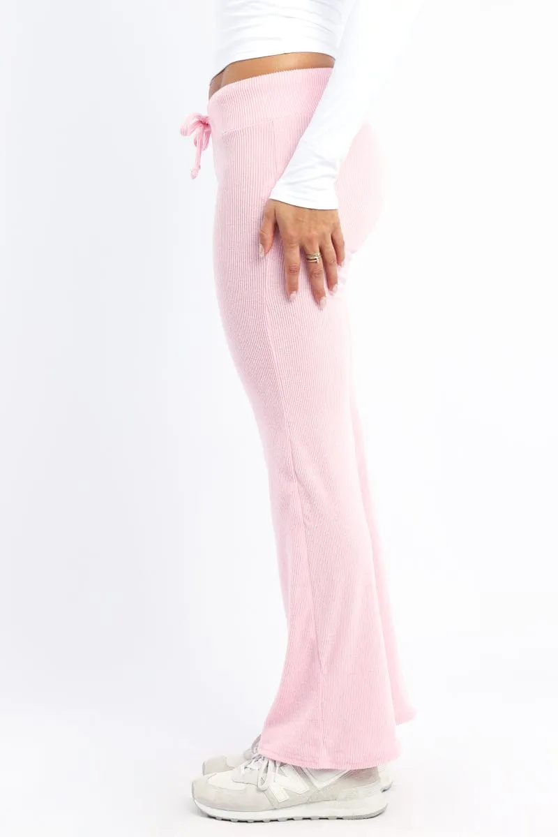 Pink Flare Leg Pants Elasticated Waist Simple Utility Quick Pack
