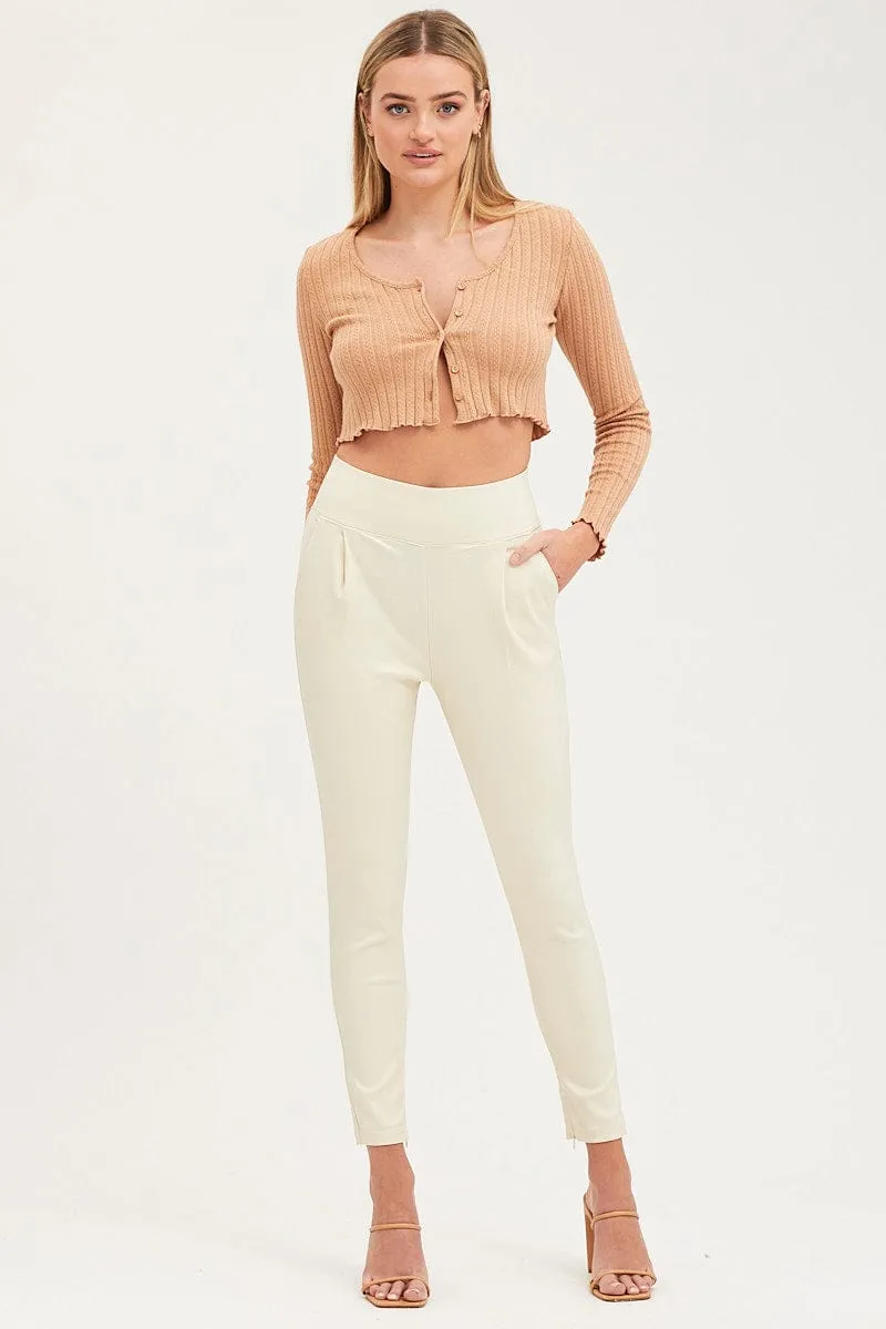 White Slim Pants High Rise Versatile Layering Cozy and Relaxed