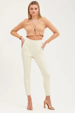 MachineWashableFabric Versatile Style White Slim Pants High Rise