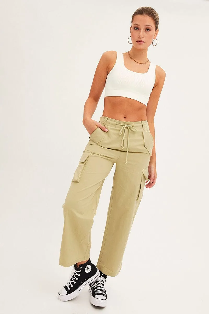 windproof MultiPocketSystem Green Cargo Pants Relaxed Wide Leg