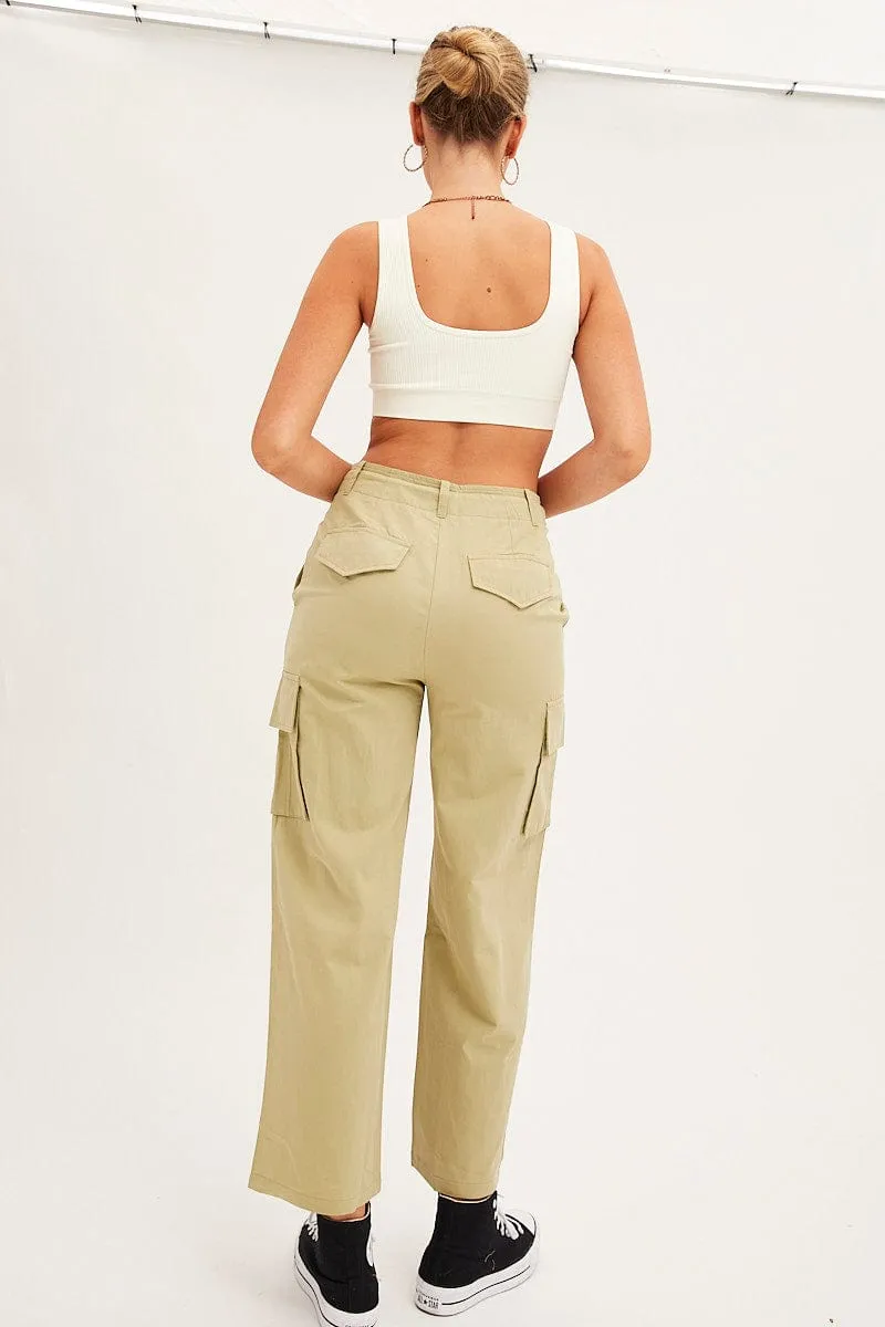 Low Bulk Green Cargo Pants Relaxed Wide Leg