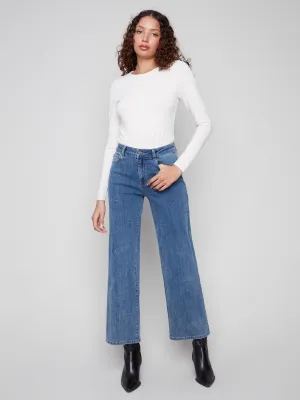 Everyday Fashion Lover Earthy Streetwear Fan Nature Lover Wide Leg Jeans With All-Over Hearts - Denim Hearts