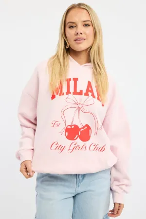 Weekend Vibe Pink Graphic Sweater Long Sleeve