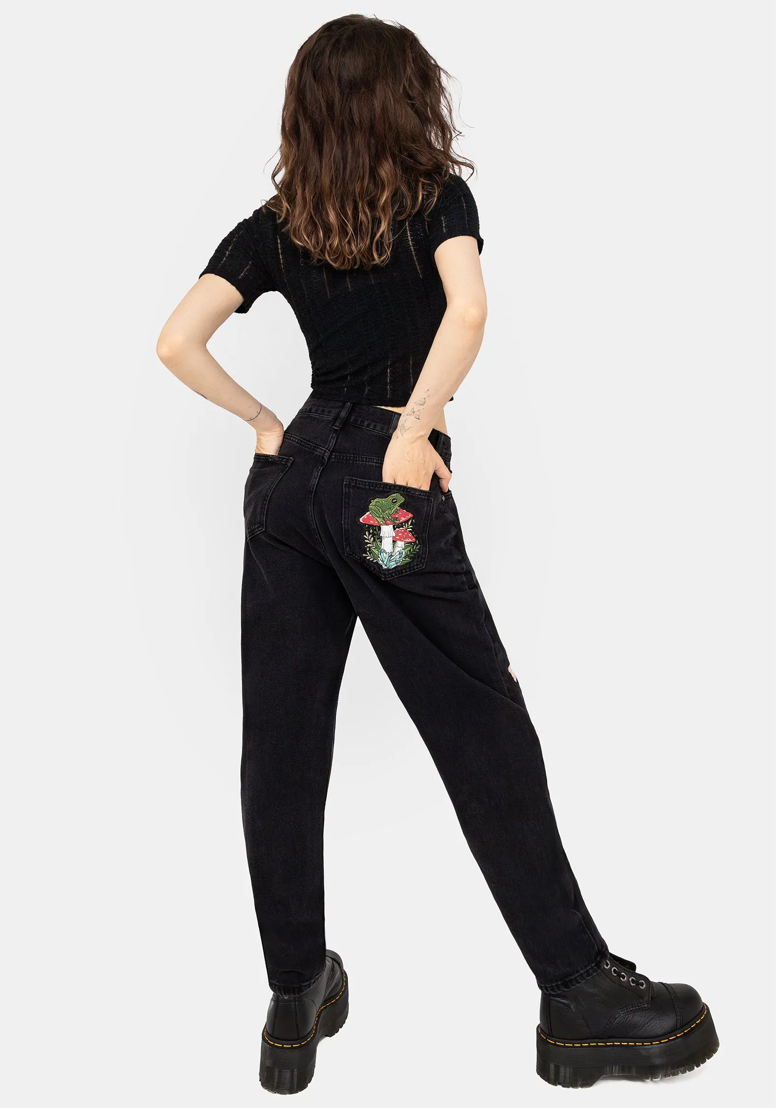 Always Stylish Casual Friday Versatile Swamplife Frog Embroidered Distressed Mom Jeans