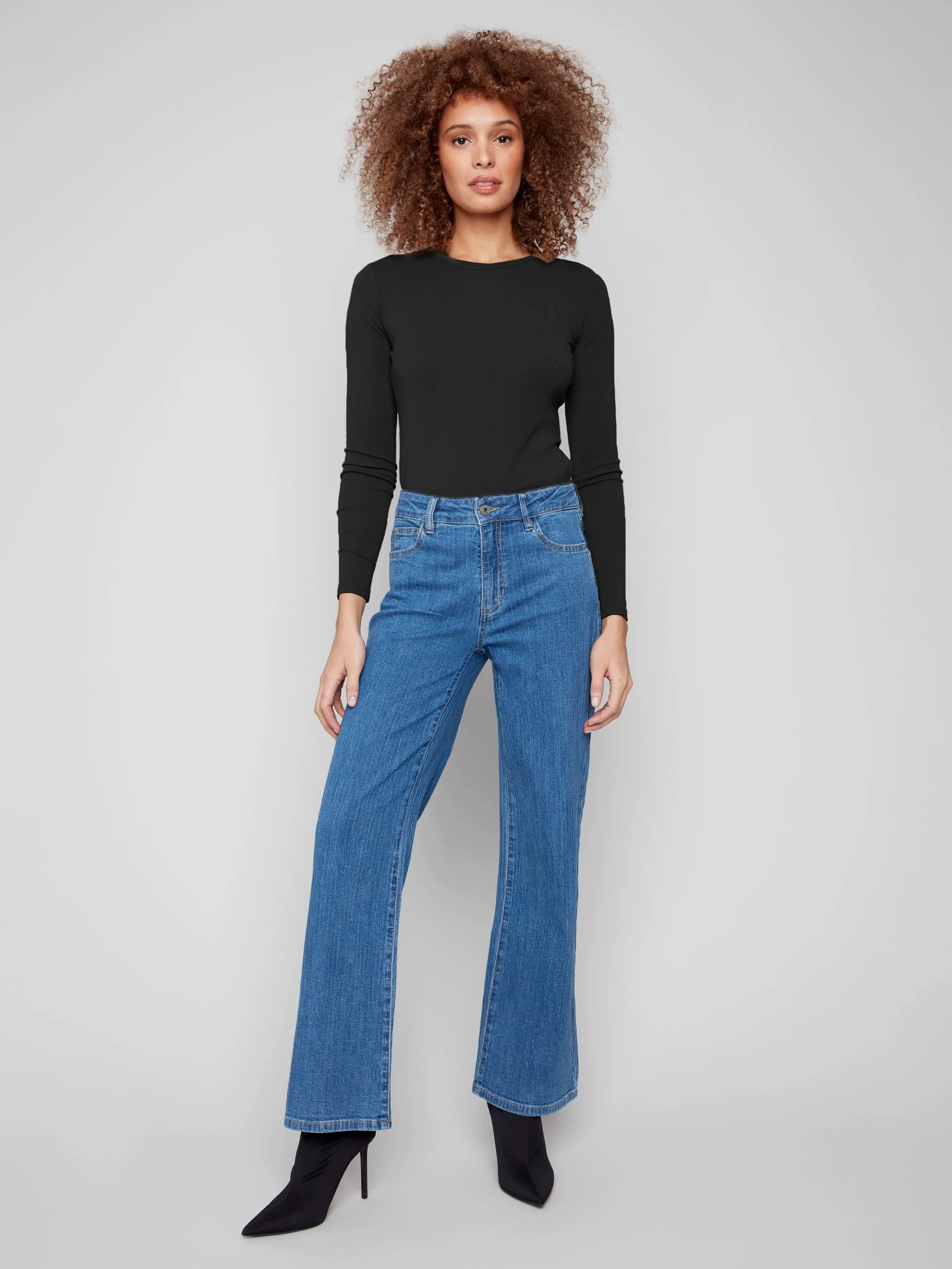 Fray Resistant Hem Neutral Piece Wide Leg Corduroy Jeans - Stripes