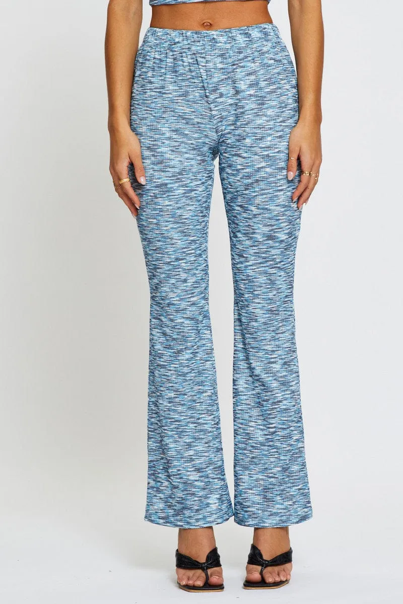 Multi Flare Pants Elastic Waist Trendy Wear