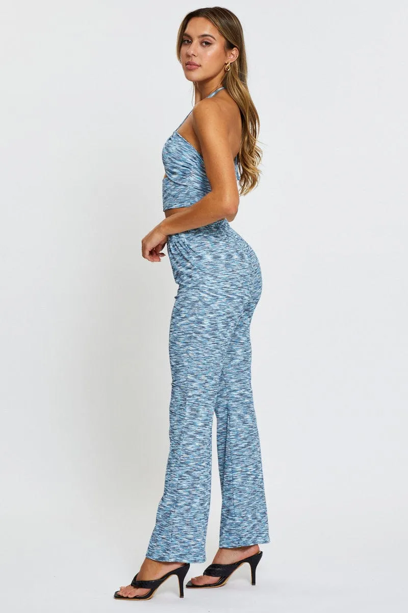 Multi Flare Pants Elastic Waist Laser Cut Perforations Hypoallergenic fabric