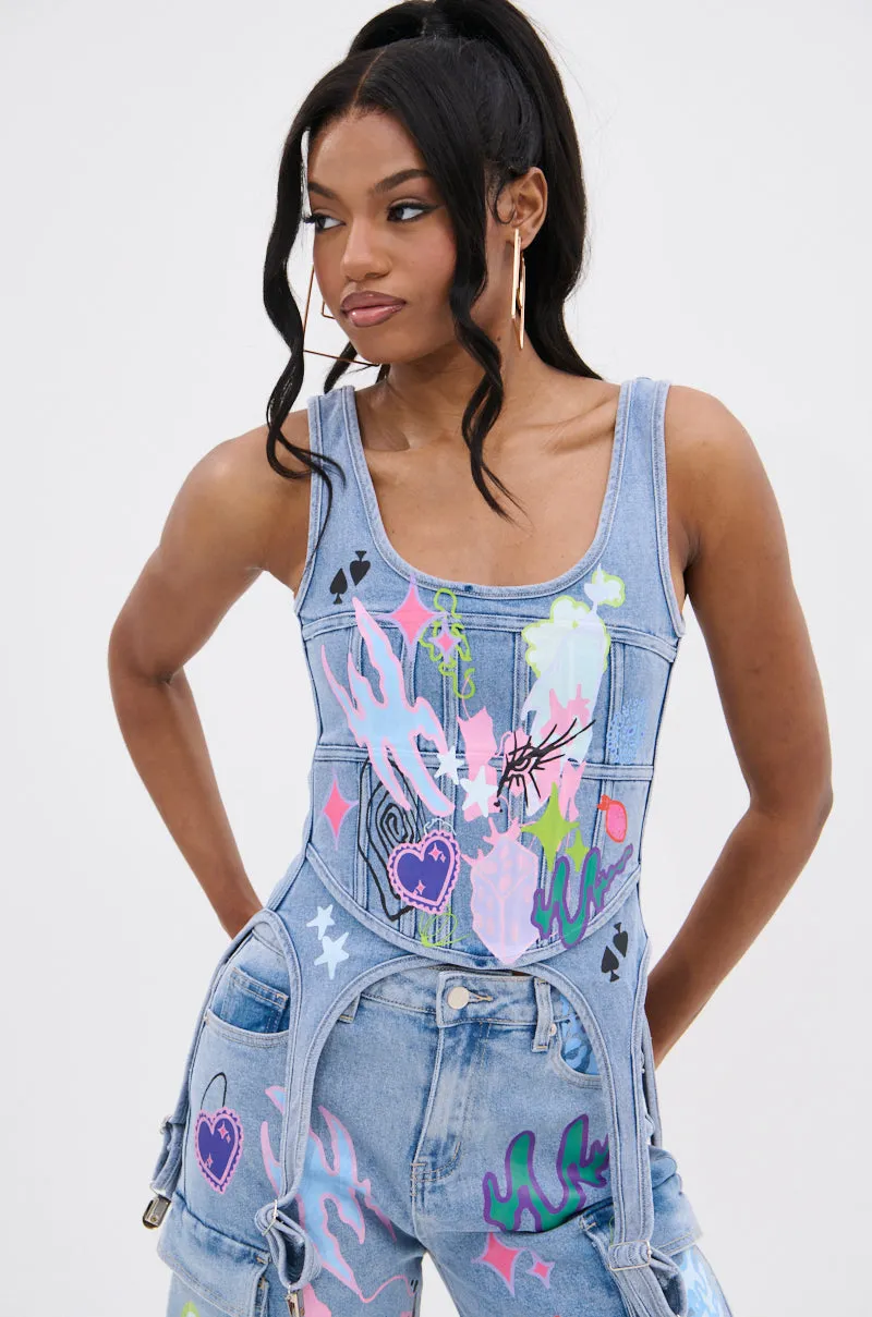 WILD SOUL GRAFFITI CORSET TOP high - pressure resistance test passed conductive