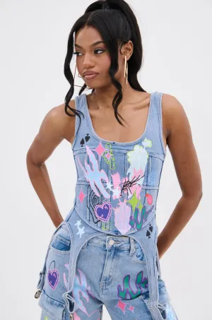 WILD SOUL GRAFFITI CORSET TOP high - pressure resistance test passed conductive