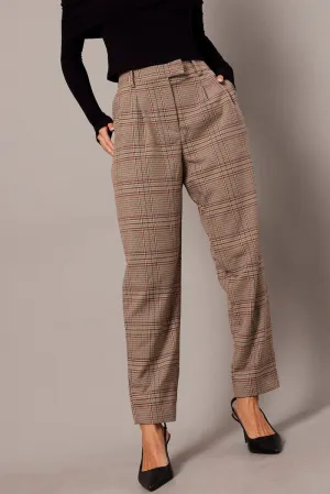 Beige Check Tapered Pants High Rise Non slip grip OdorResistantTreatment
