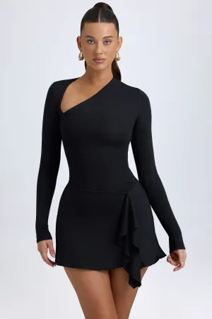 Modal Asymmetric A-Line Mini Dress in Black Summer Heat