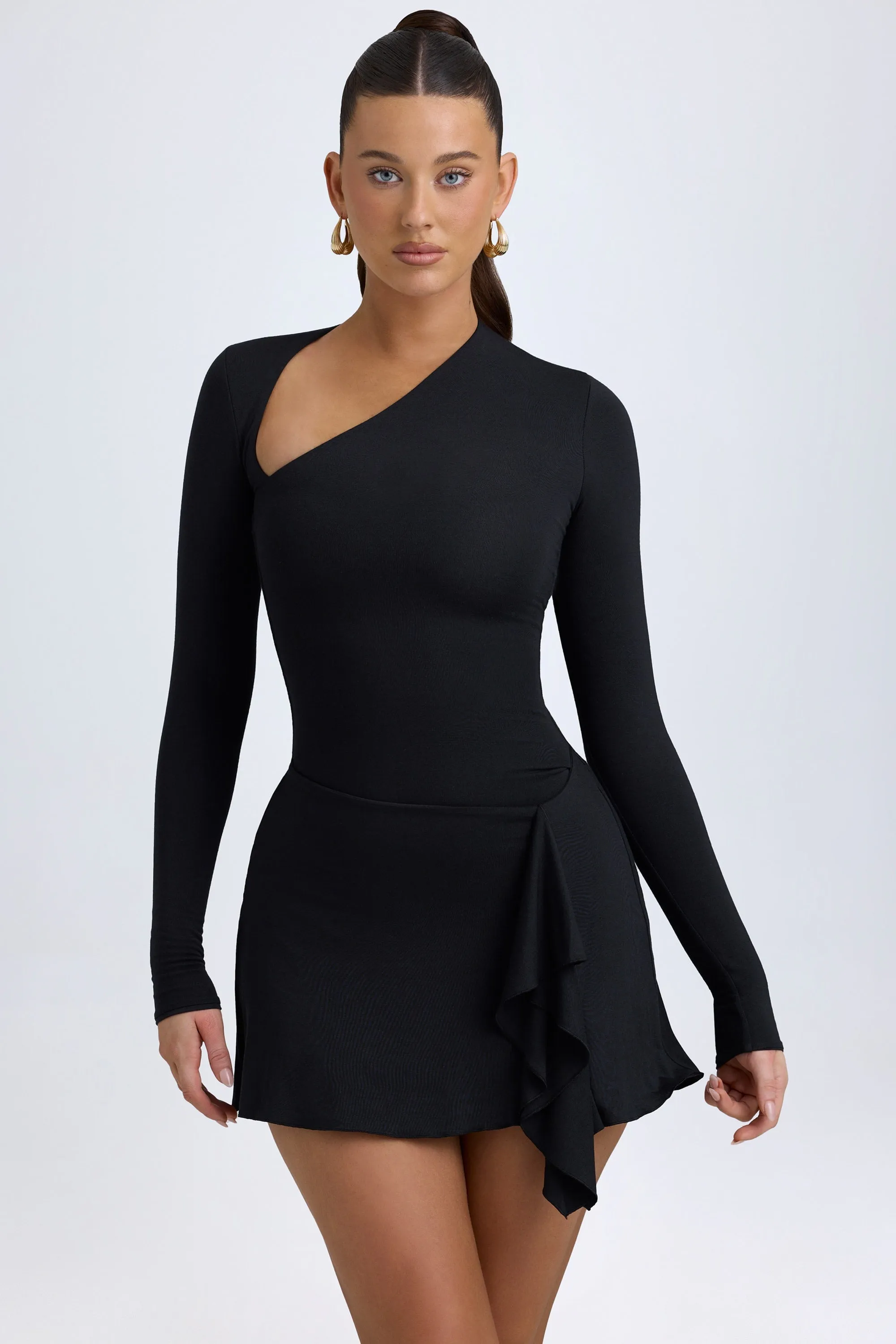 Modal Asymmetric A-Line Mini Dress in Black Summer Heat