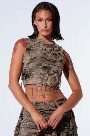 QUEEN OF LOVE DISTRESSED TOP IN GREEN Hypoallergenic Fiber