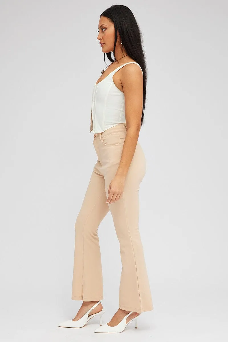 MultiPocketDesign Beige Flare Leg Pants High Rise