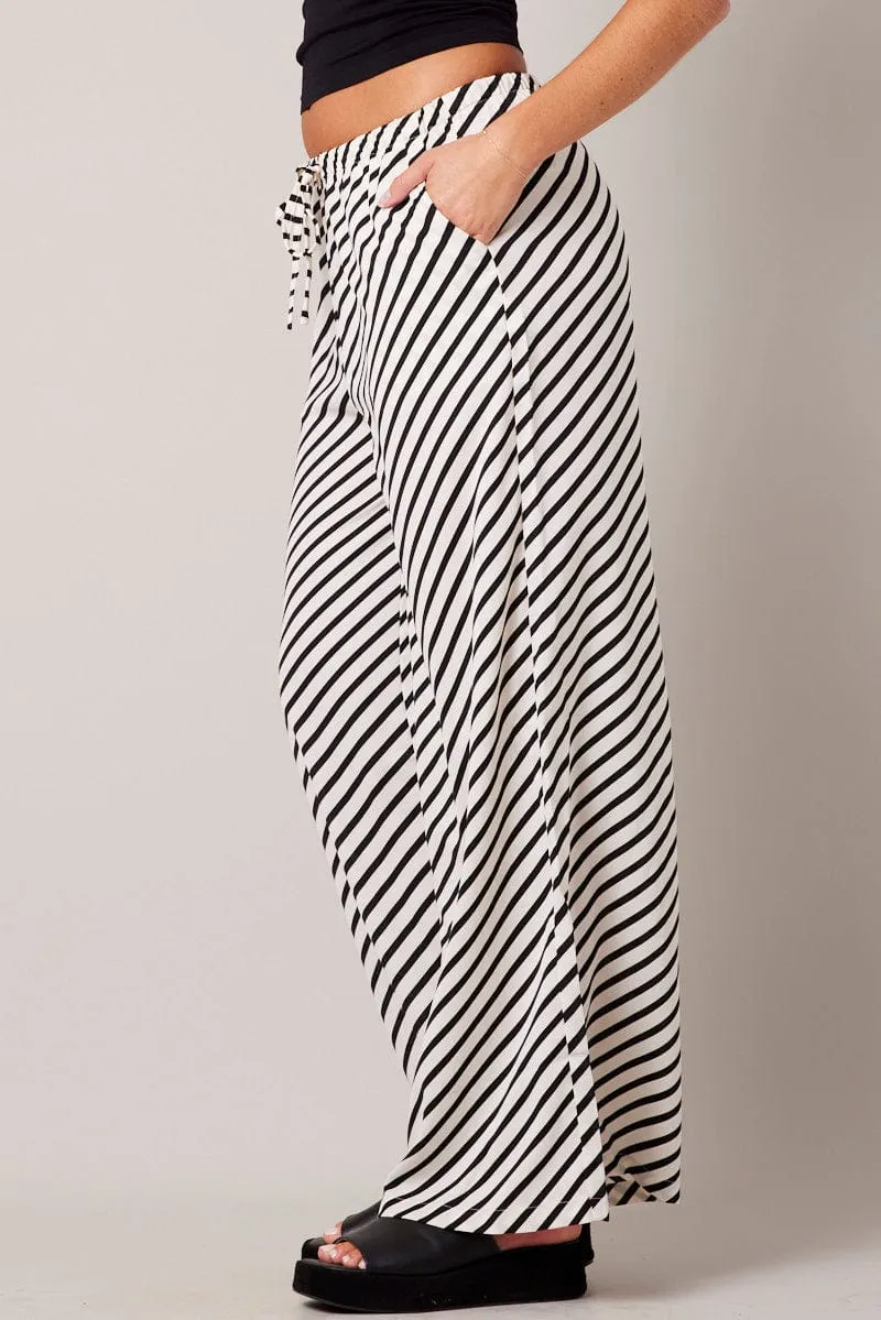 White Stripe Wide Leg Pants High Rise Multipurpose Design