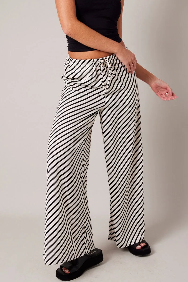 All-Season Wear Built-in shorts White Stripe Wide Leg Pants High Rise