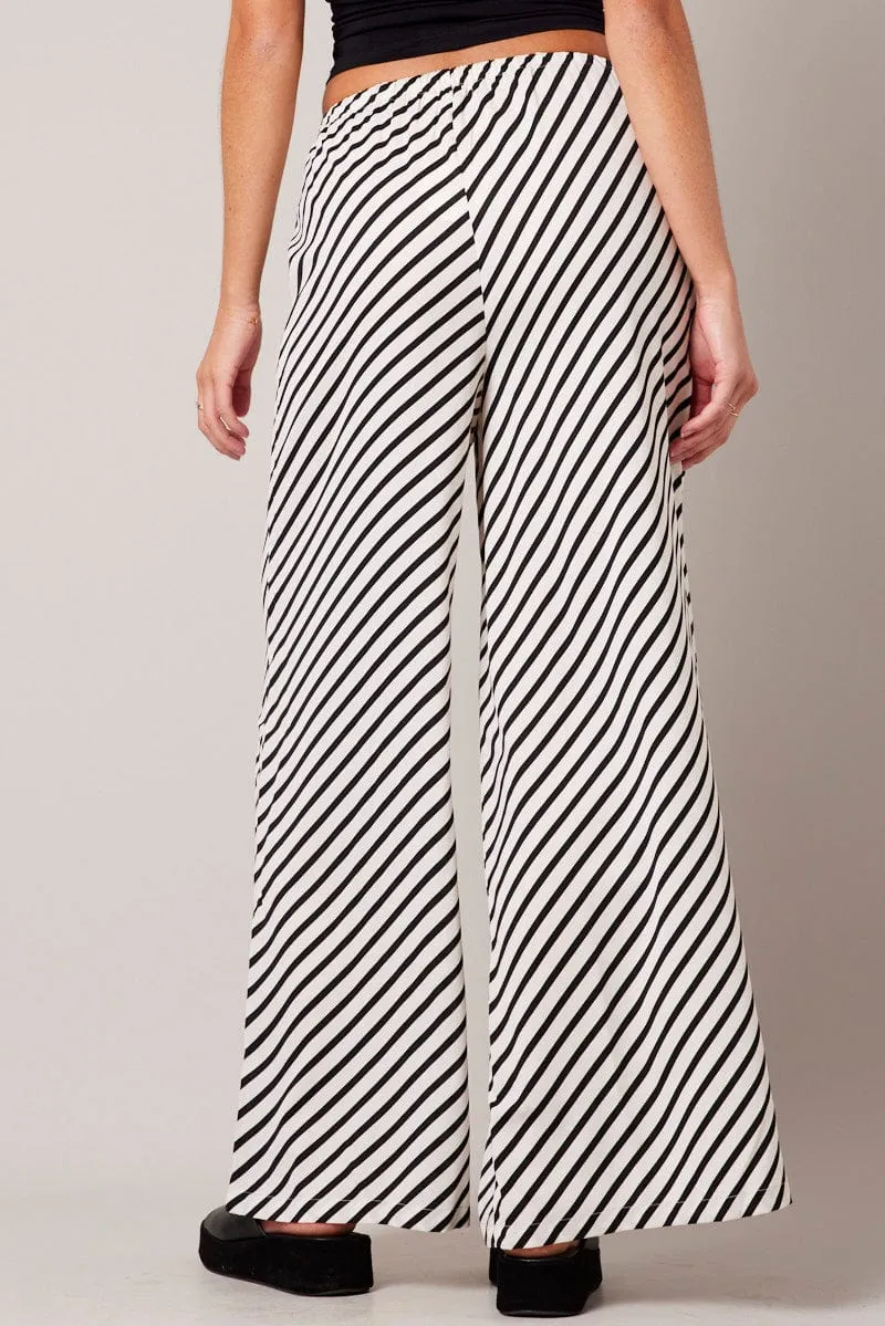 White Stripe Wide Leg Pants High Rise Relaxed Comfort Wear Laser cut