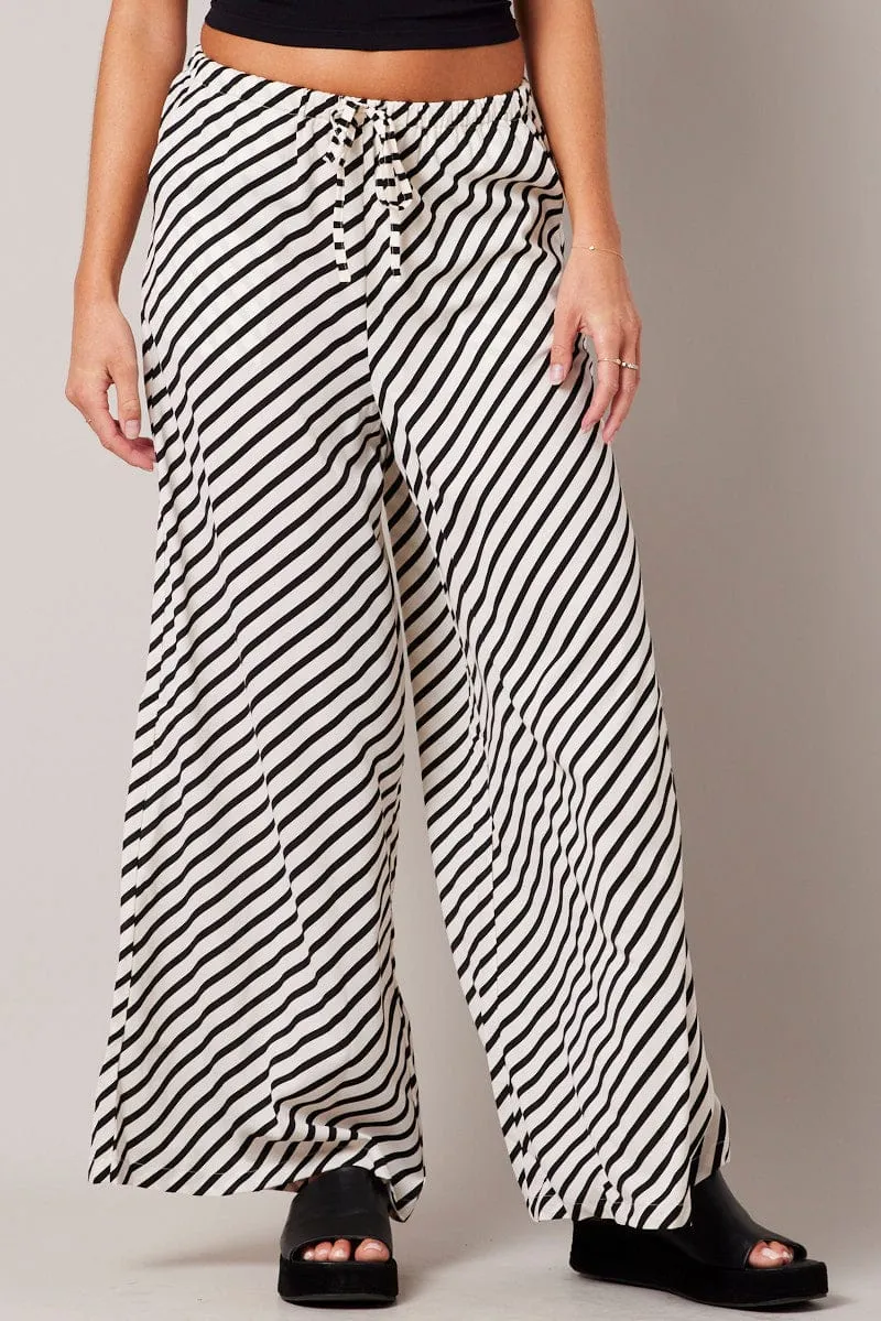 Trendy Layering Office Wear White Stripe Wide Leg Pants High Rise