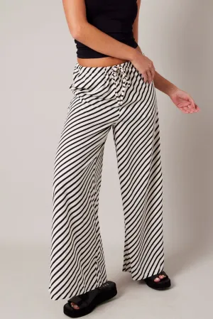 All-Season Wear Built-in shorts White Stripe Wide Leg Pants High Rise