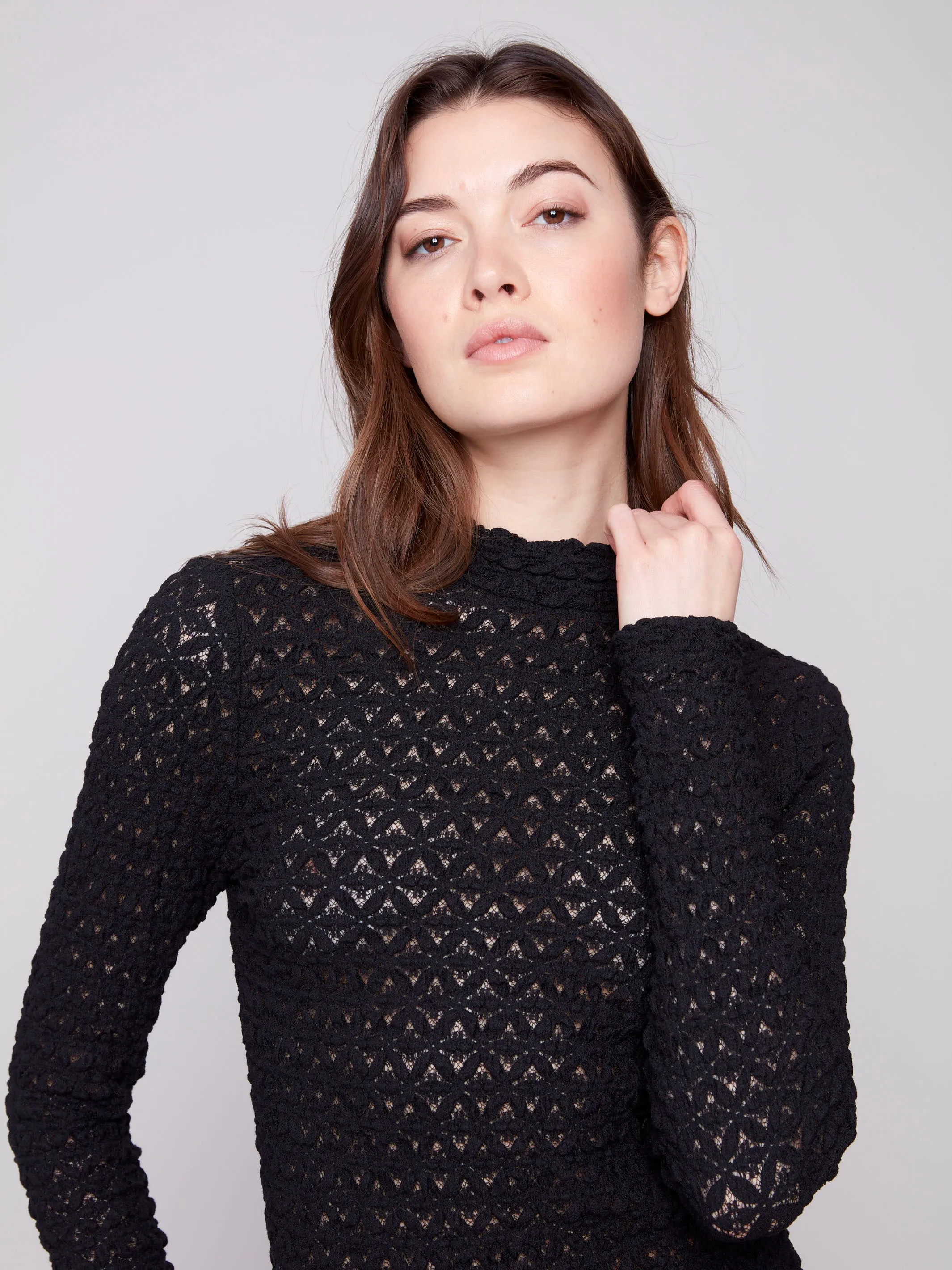 Lace Mock Neck Top - Black Formal Occasion