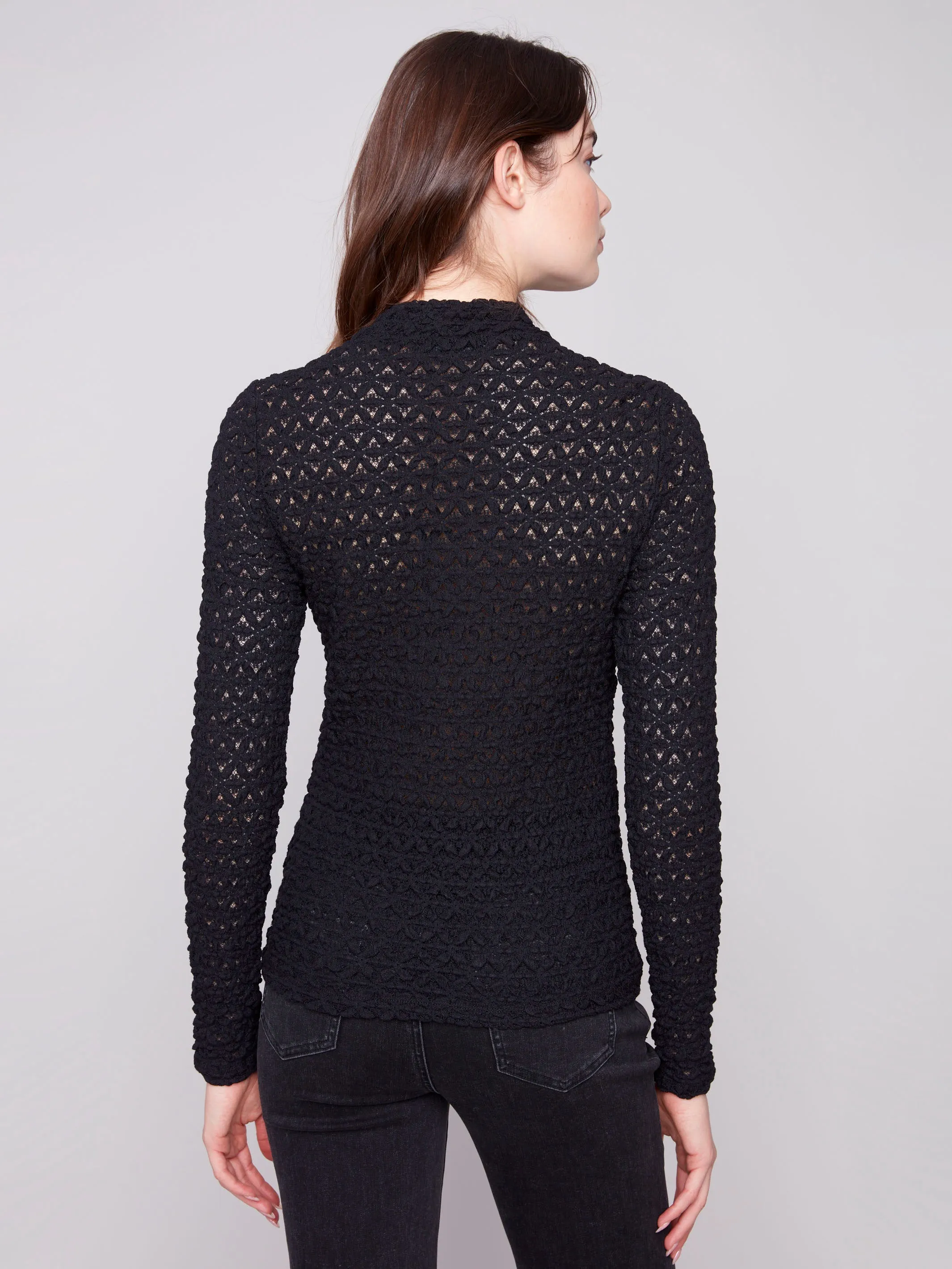 Breathable wear Lace Mock Neck Top - Black