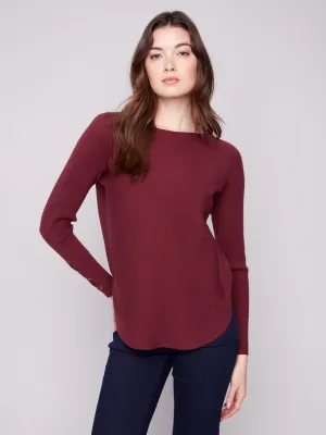 Knit Sweater With Lace-Up Cuffs - Cabernet Softened Edges
