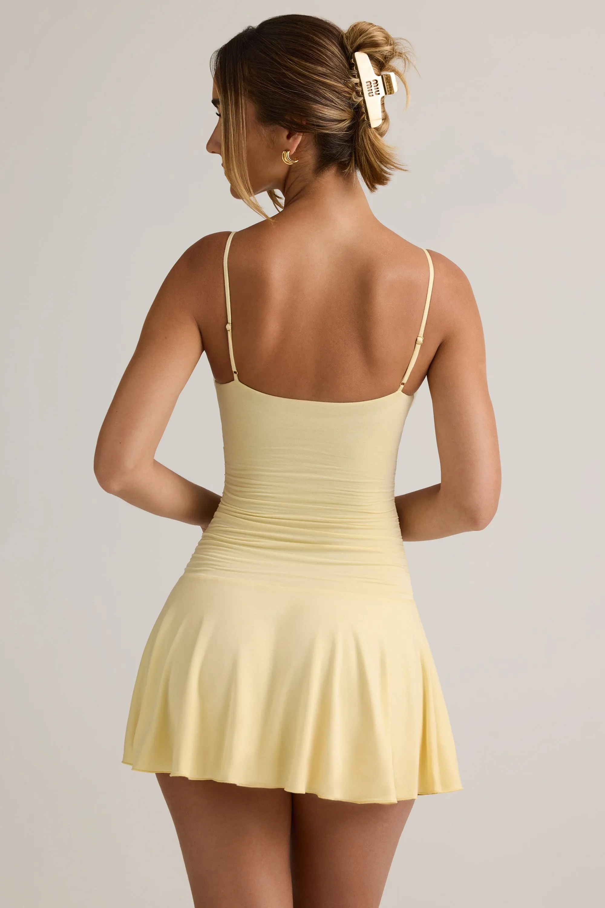 Modal Ruched A-Line Mini Dress in ButterCream Yellow Scene Sharp