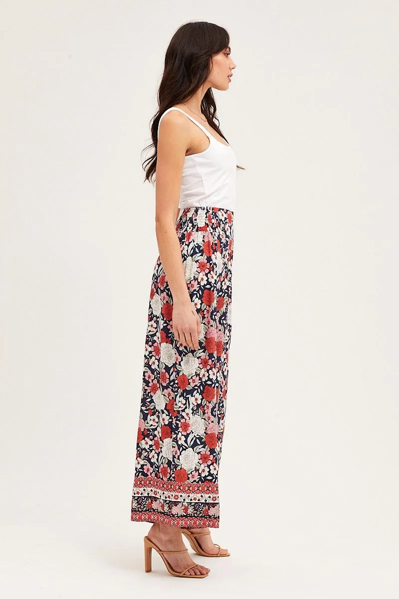 On The Go pilling resistant Boho Print Wide Leg Pants High Rise Elastic Waist