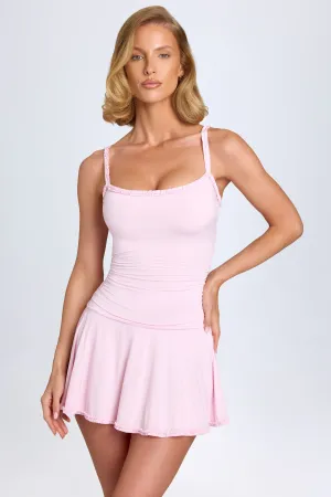 Lace-Trim Ruched Mini Dress in Blush Pop Mode Overlapping Panel Design
