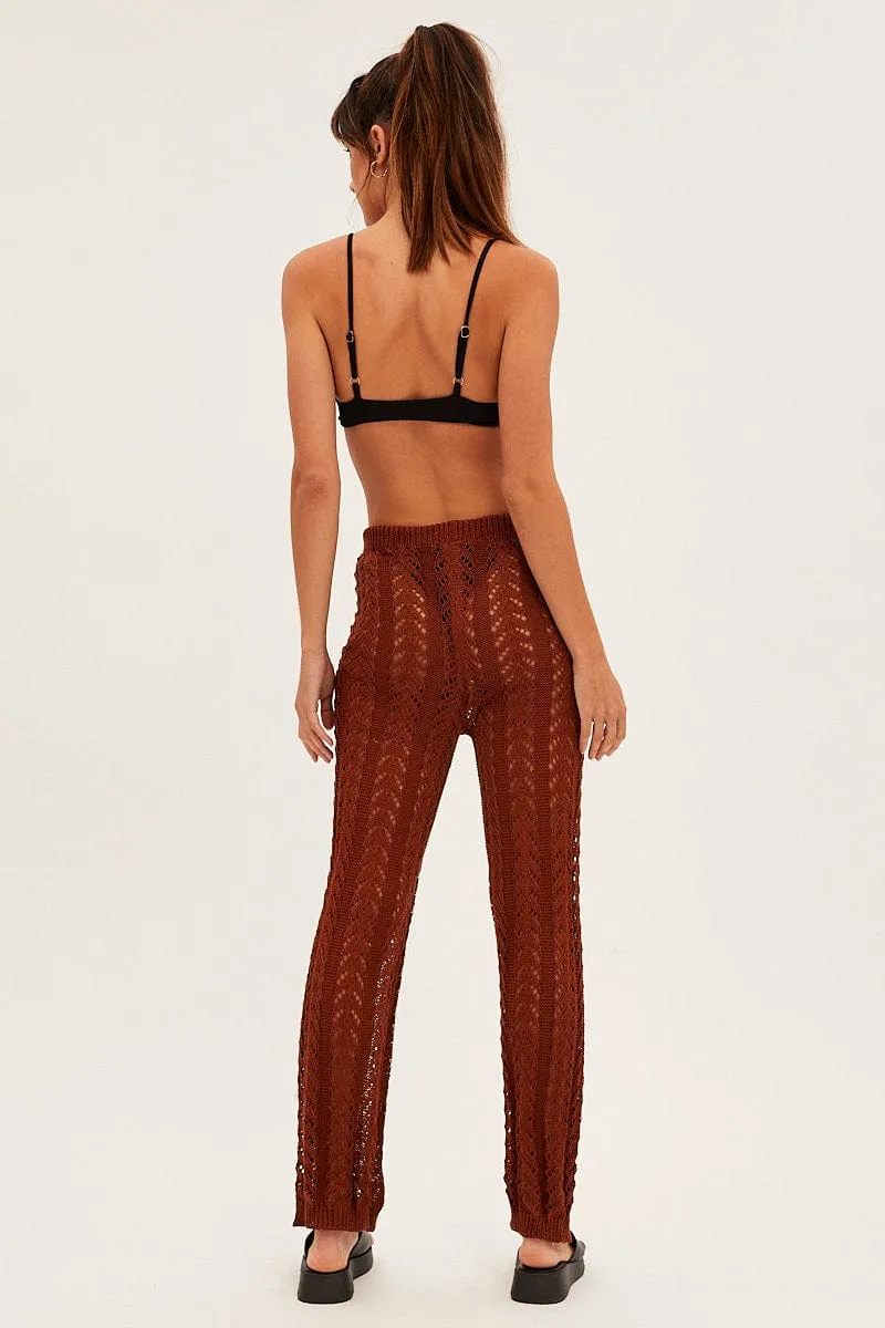 Functional Fit SecureClosureSystem Brown Crochet Knit Pants Beachwear