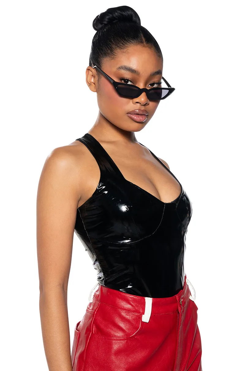 THE BOMBSHELL VINYL BODYSUIT Gusseted Underarms