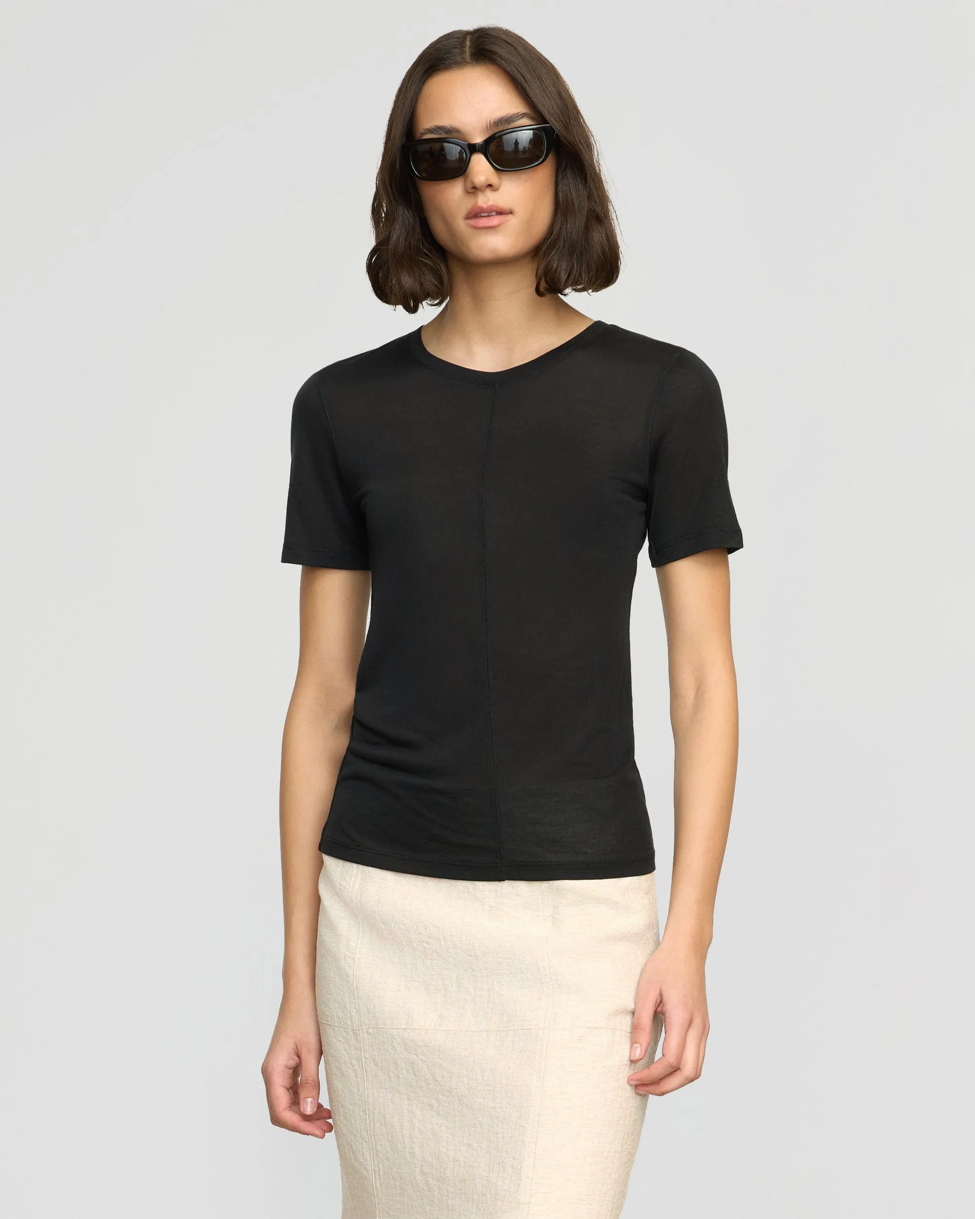 Soft Texture StretchComfortWeave Thea Semi-Sheer Tencel Crew-Neck Tee