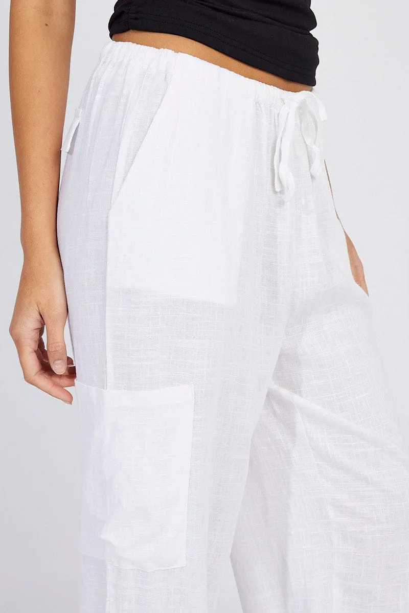 ArticulatedJoints White Wide Leg Pants Mid Rise Linen Blend