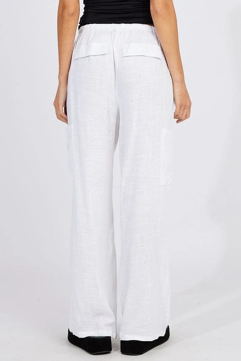 NonBindingWaistline White Wide Leg Pants Mid Rise Linen Blend