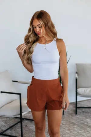 Faux Leather Jaycee Active Shorts - Rust