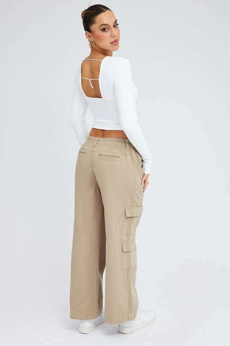 Beige Cargo Pants Mid Rise Universal Fit System