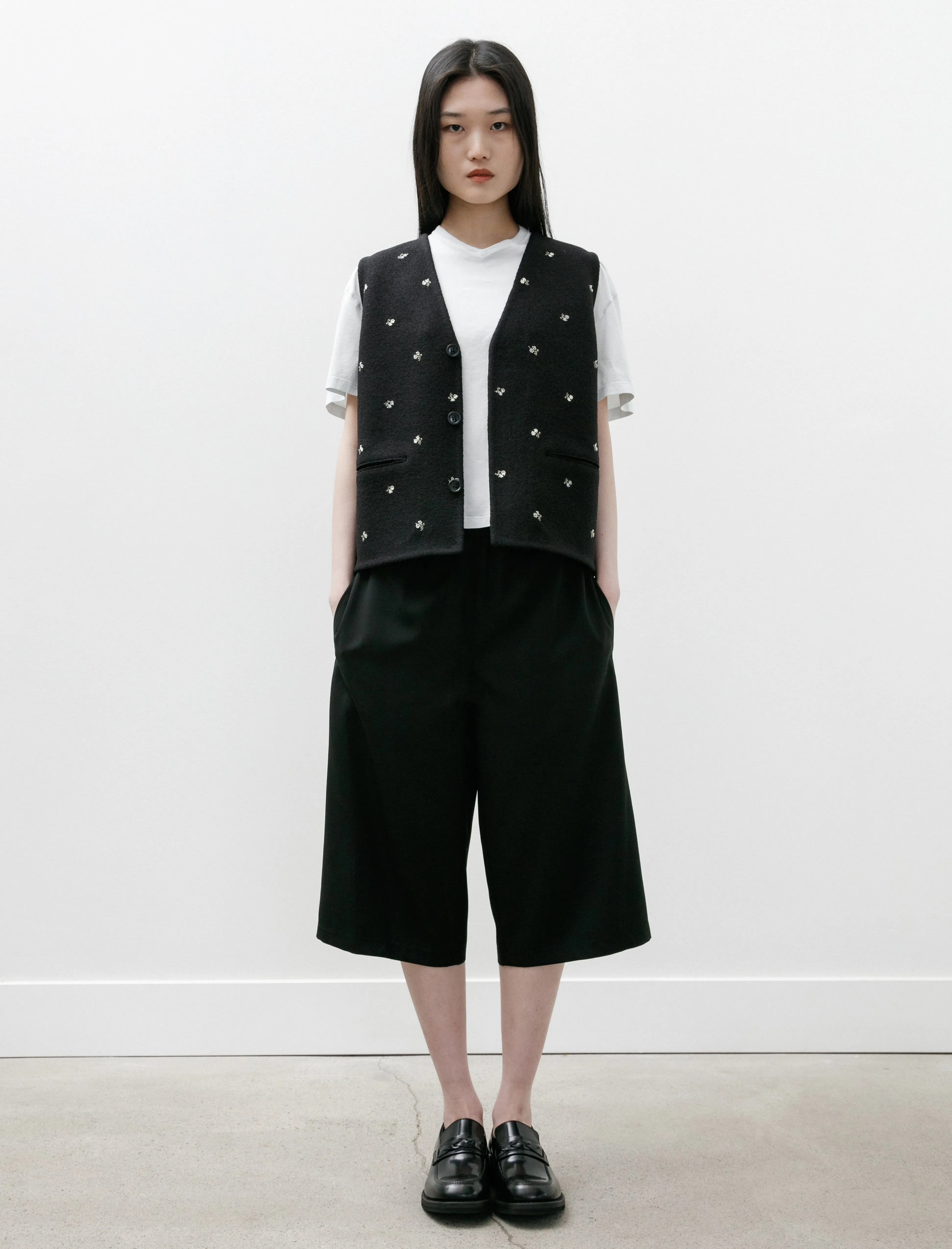 yoga clothes Bermuda Shorts Black Popline Wool