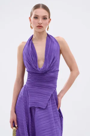 MAYAH COWL NECK PLISSE SLEEVELESS TOP IN PURPLE Future - proof well - crafted