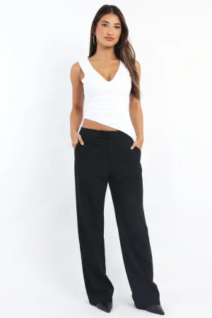 Sporty Style Tapered Leg Design Black Slim Pant Straight Fit