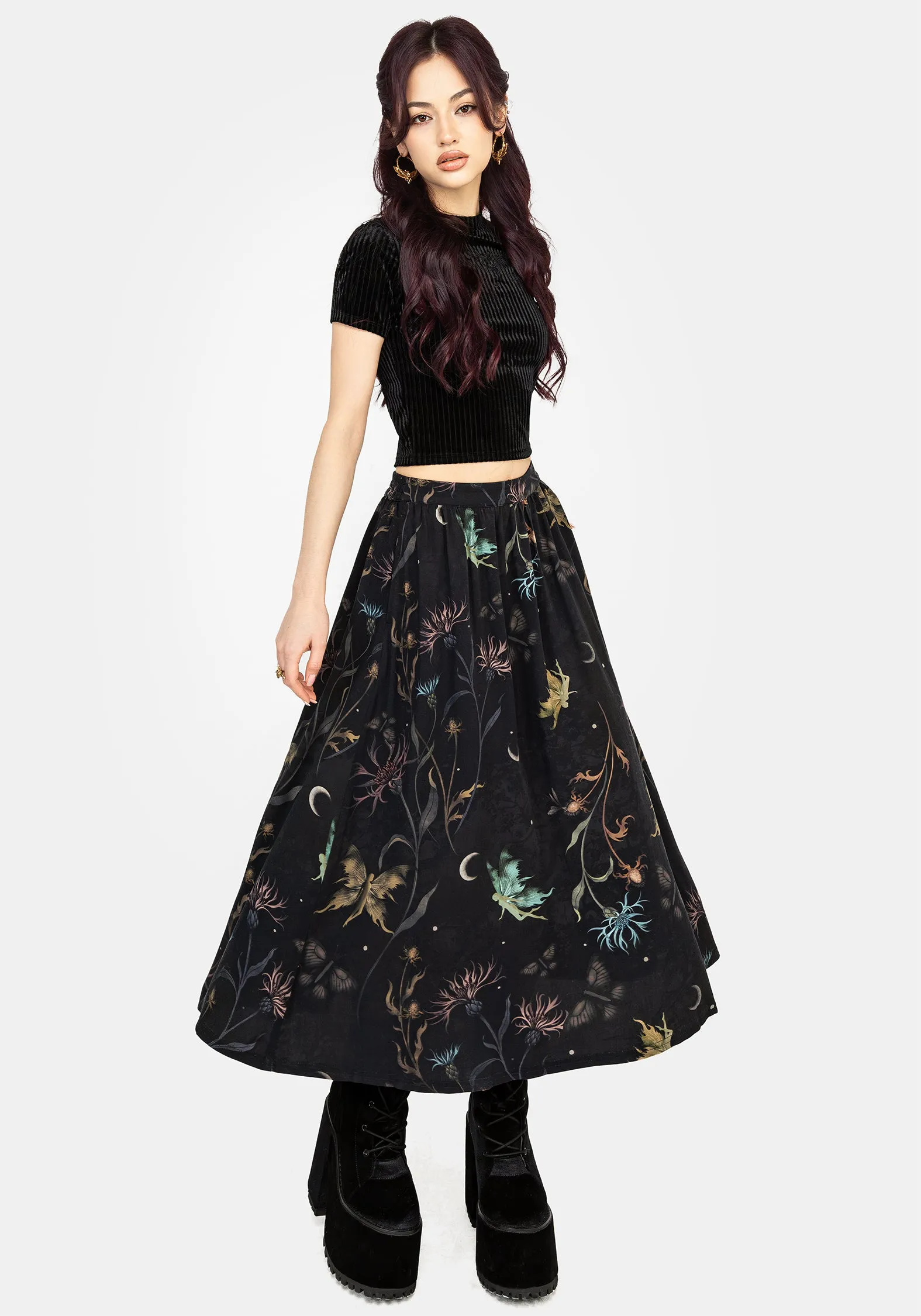 City Tones Street Style Rosanella Floral Print Midi Skirt