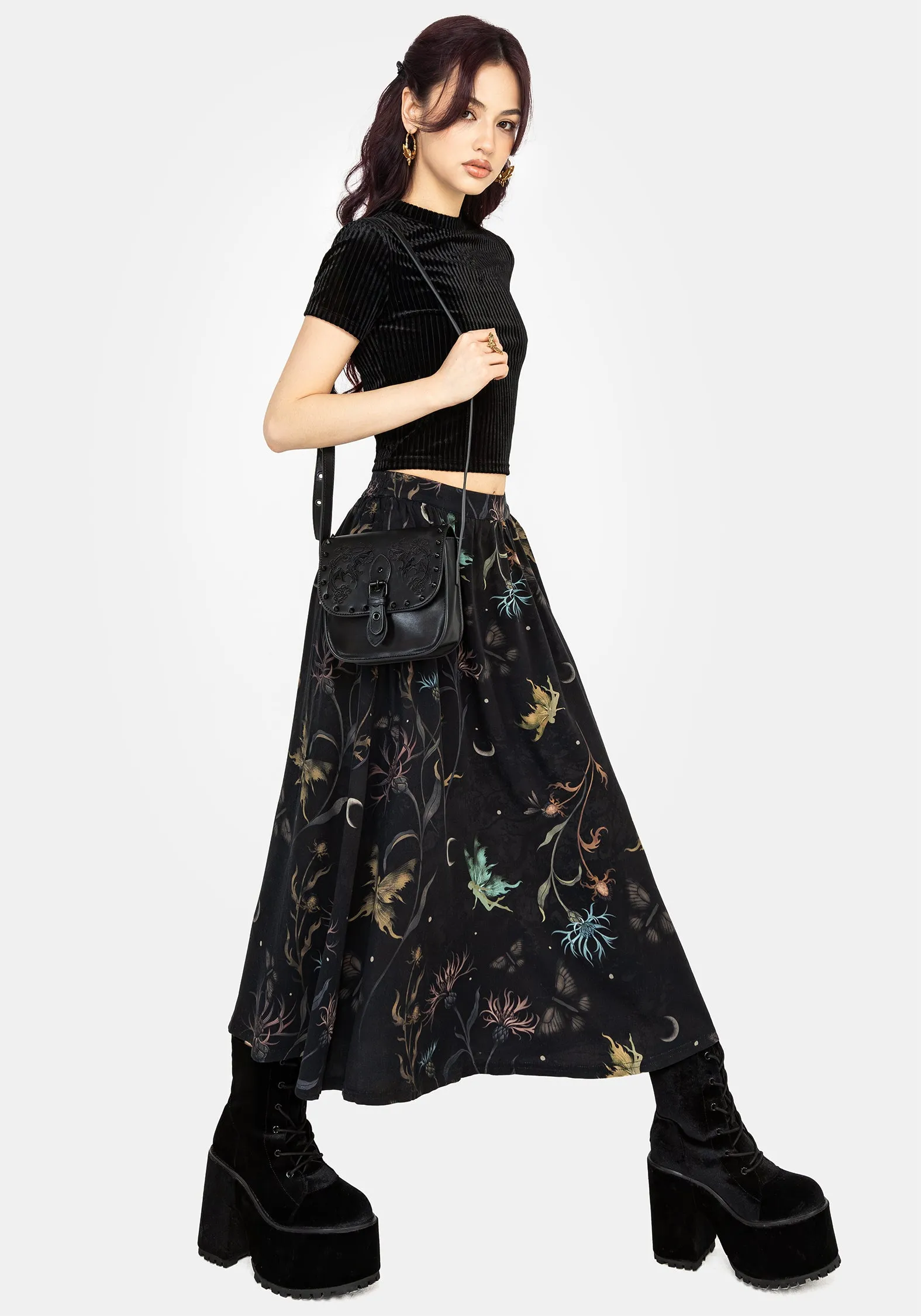 Senior Style Full Circle Rosanella Floral Print Midi Skirt