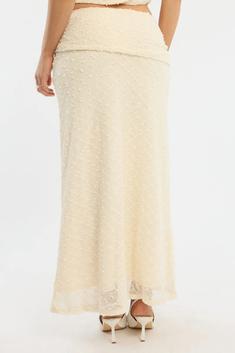 Yellow Maxi Skirt Textured Gathered Waist Stretch Lined Fresh Vibe