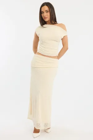 Runway Ready Breezy Style Yellow Maxi Skirt Textured Gathered Waist Stretch Lined