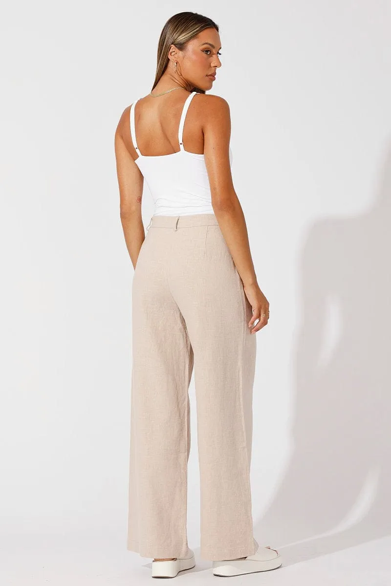 Multi Pocket System Chilly Weather Wear Beige Wide Leg Pants High Rise Tailored