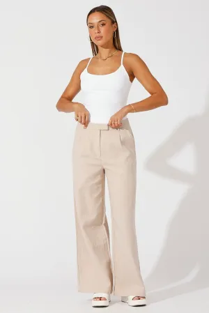 Beige Wide Leg Pants High Rise Tailored Chic Style