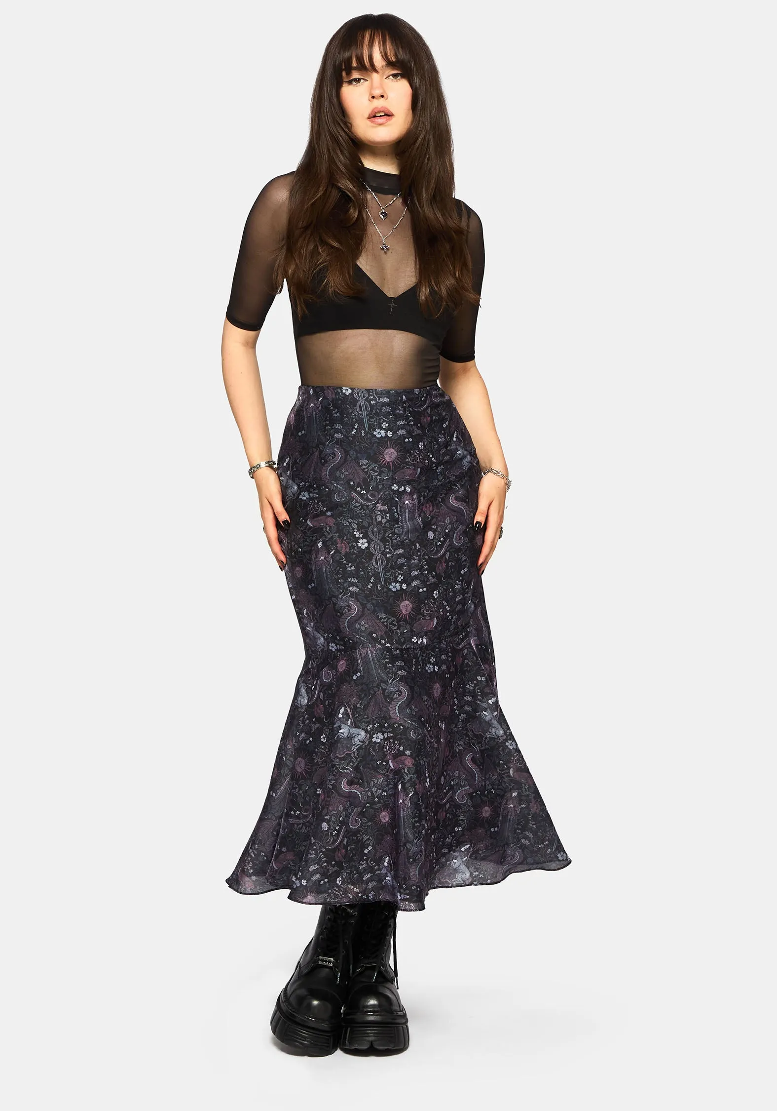Haunt Medieval Printed Asymmetric Midaxi Skirt Style Innovation Fresh Texture