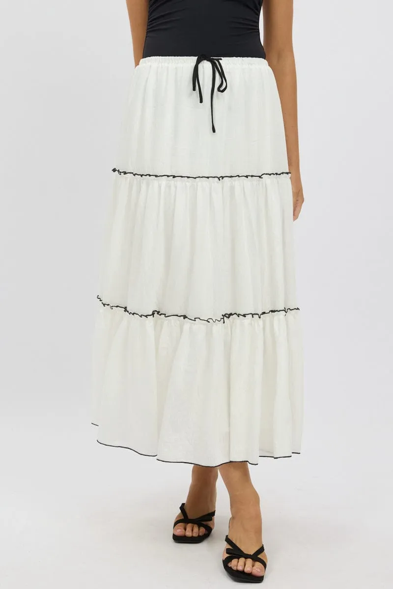 White Tiered Maxi Skirt Business Meeting Print Mix