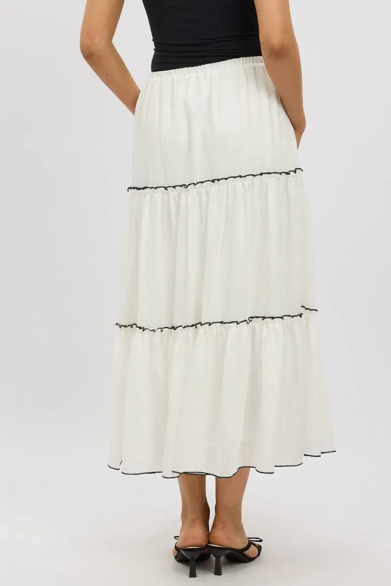 White Tiered Maxi Skirt Button Fastenings